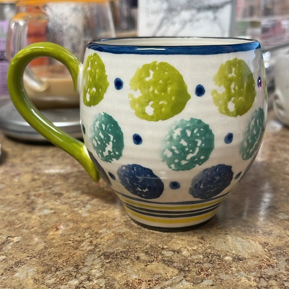 Anthropologie Spongeware Dots & Stripes Bubble Mug